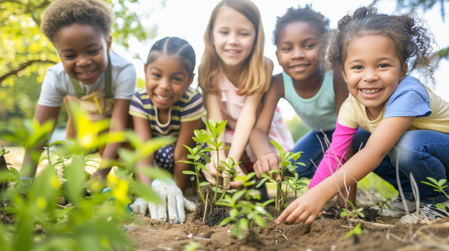 Adults and children gardening together as a learning community